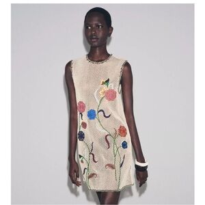 ZARA CROCHET DRESS WITH FLORAL EMBROIDERY